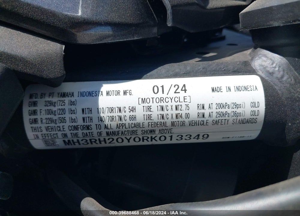 2024 YAMAHA MT-03 VIN: MH3RH20Y0RK013349
