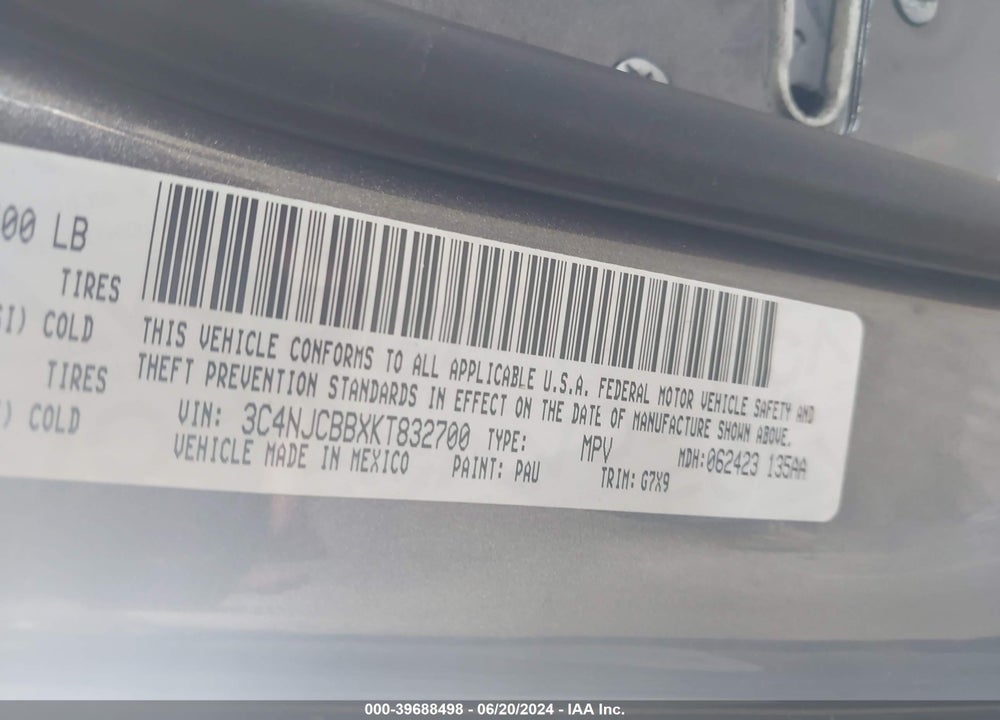 2019 JEEP COMPASS ALTITUDE FWD VIN: 3C4NJCBBXKT832700
