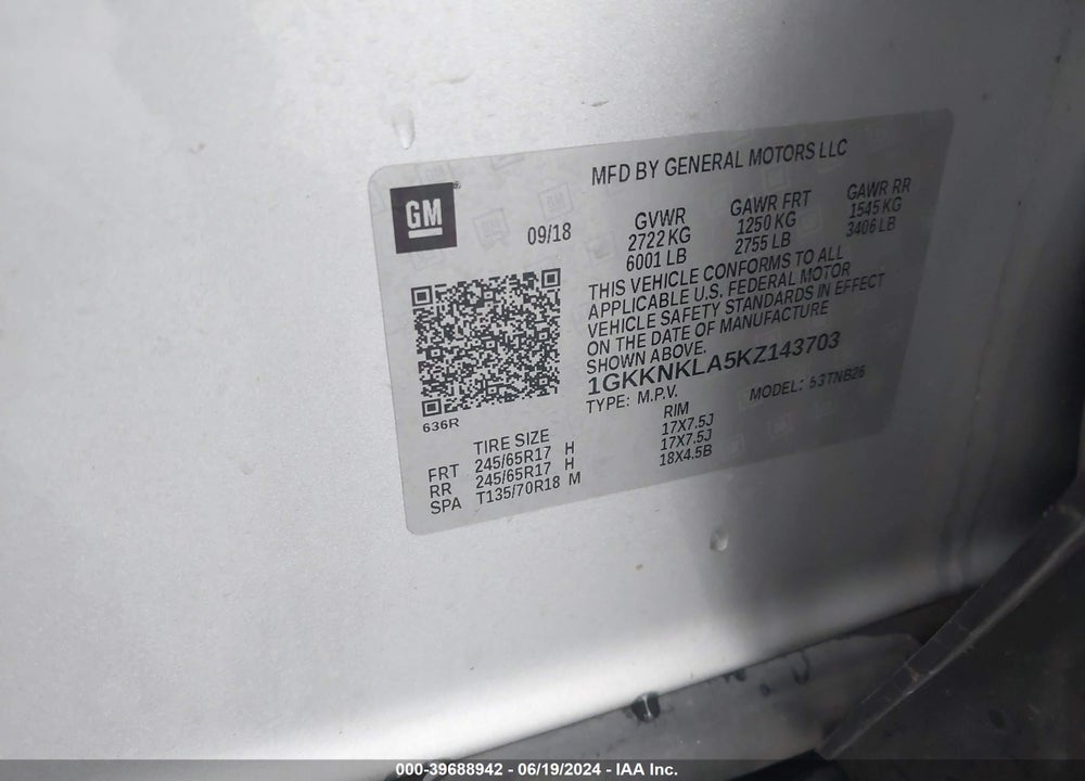 2019 GMC ACADIA SLE-1 VIN: 1GKKNKLA5KZ143703