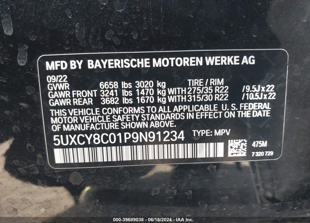 2023 BMW X6 M50I VIN: 5UXCY8C01P9N91234
