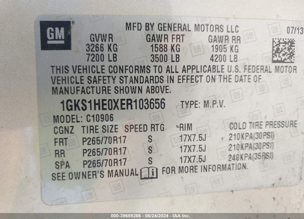 2014 GMC YUKON XL 1500 SLE VIN: 1GKS1HE0XER103656