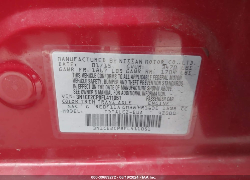 2015 NISSAN VERSA NOTE S PLUS VIN: 3N1CE2CP8FL411051