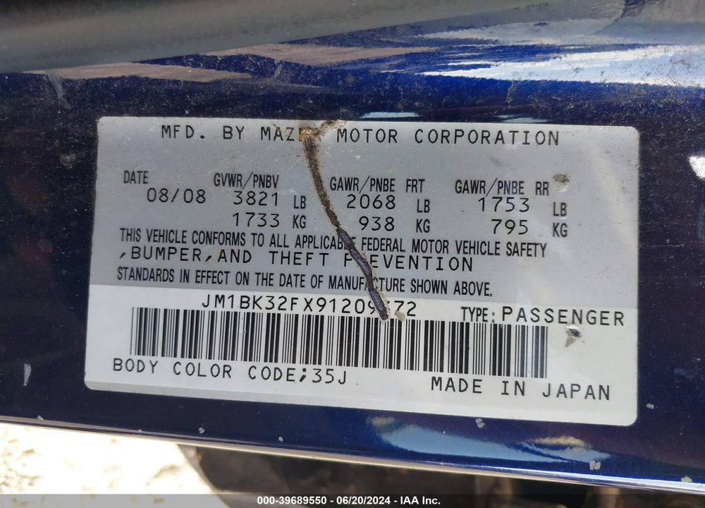 2009 MAZDA 3 I VIN: JM1BK32FX91209372