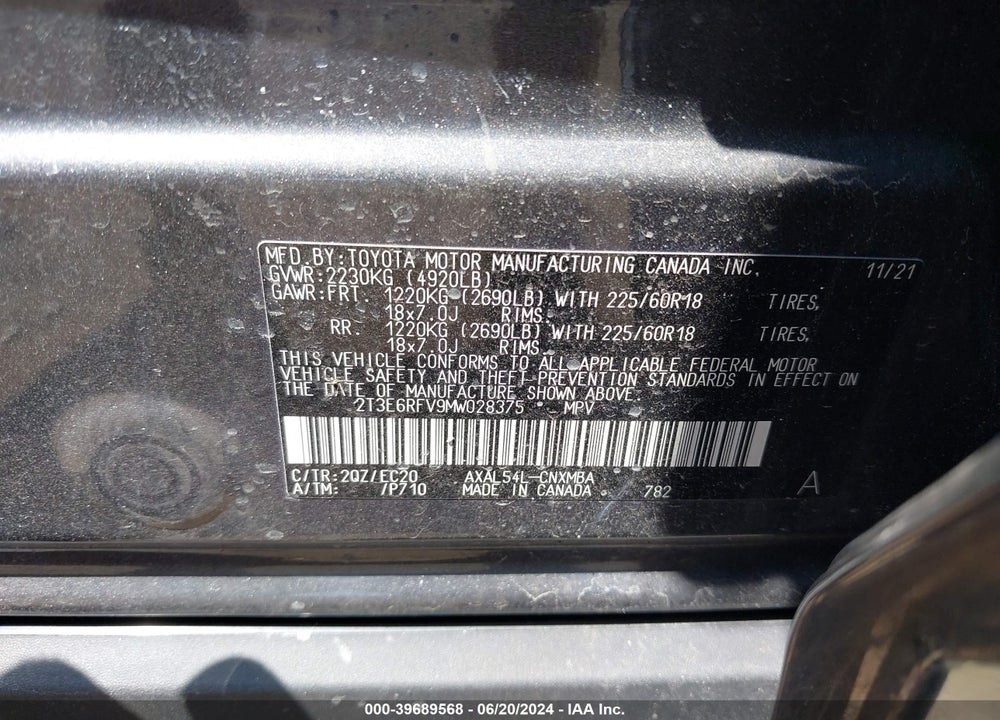 2021 TOYOTA RAV4 HYBRID XSE VIN: 2T3E6RFV9MW028375