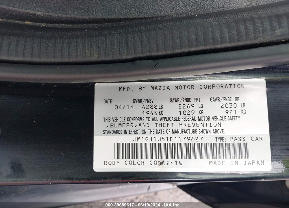 2015 MAZDA 6 I SPORT VIN: JM1GJ1U51F1179627