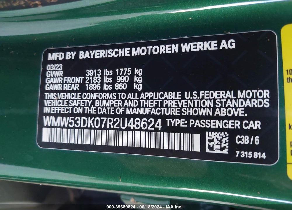 2024 MINI HARDTOP COOPER S VIN: WMW53DK07R2U48624