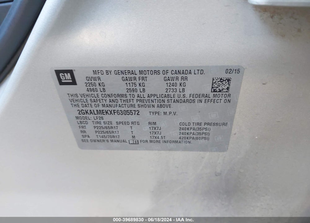 2015 GMC TERRAIN SLE-1 VIN: 2GKALMEKXF6305572