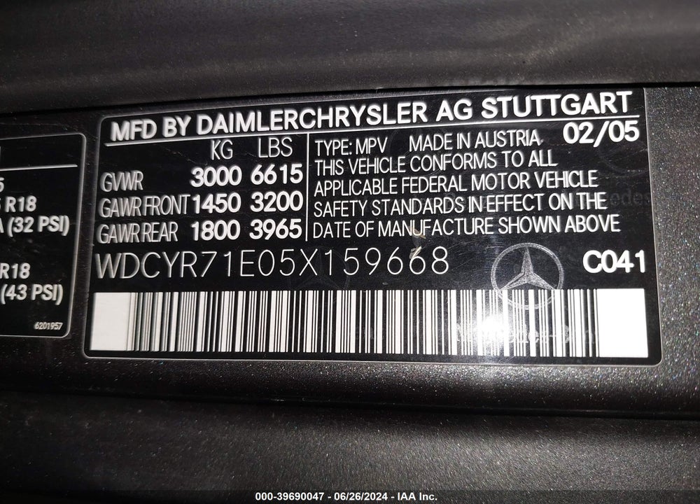 2005 MERCEDES-BENZ G 55 AMG 4MATIC/GRAND EDITION 4MATIC VIN: WDCYR71E05X159668