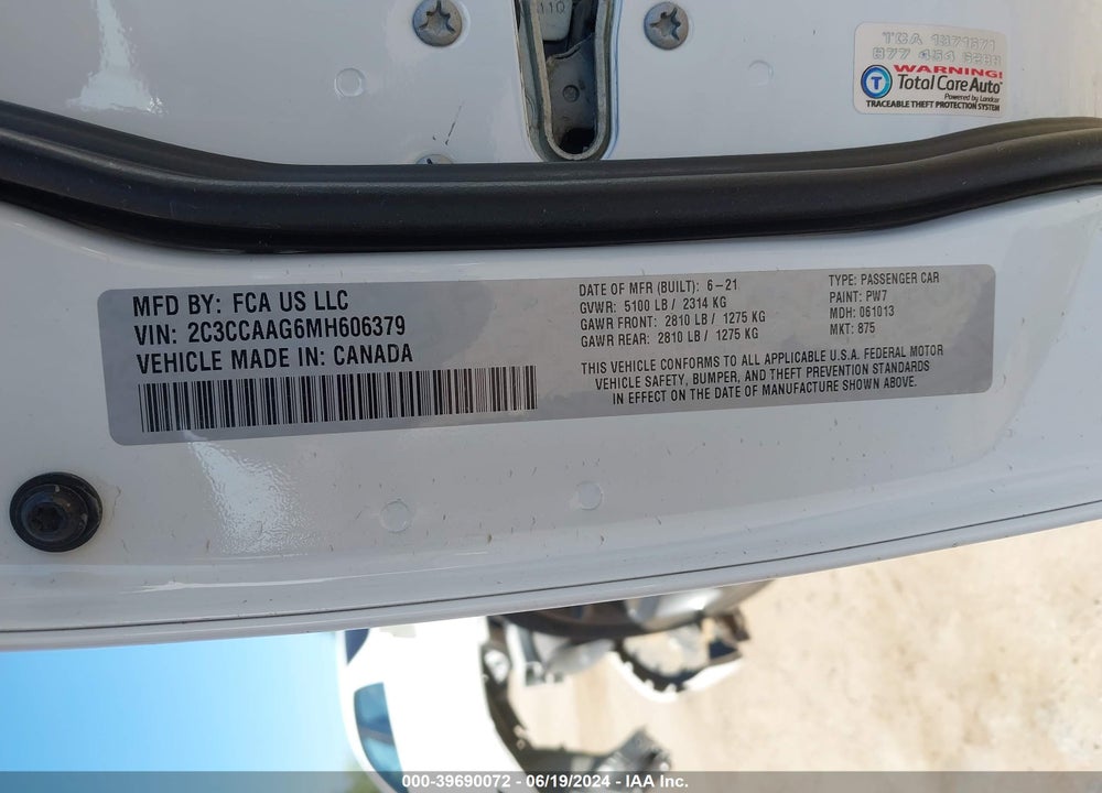 2021 CHRYSLER 300 TOURING VIN: 2C3CCAAG6MH606379
