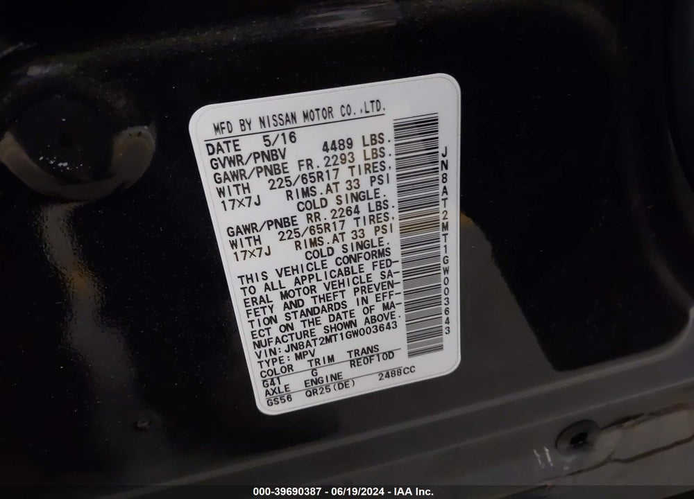 2016 NISSAN ROGUE S VIN: JN8AT2MT1GW003643