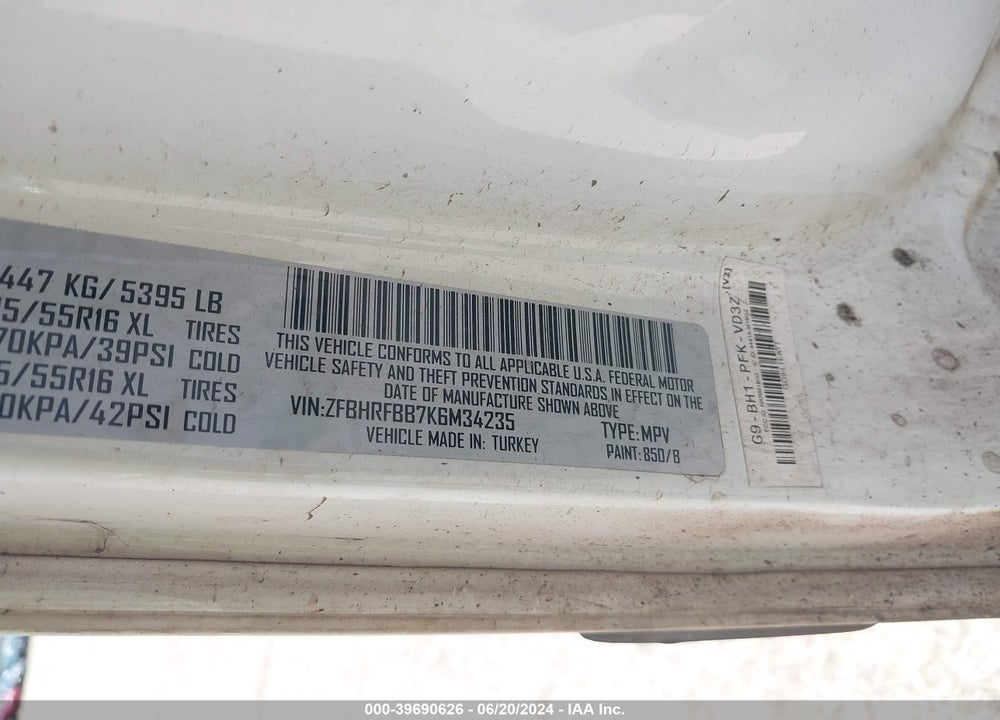 2019 RAM PROMASTER CITY TRADESMAN SLT VIN: ZFBHRFBB7K6M34235