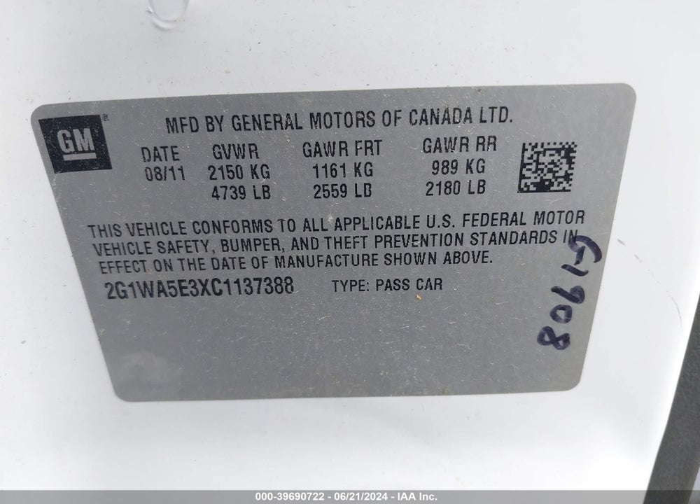 2012 CHEVROLET IMPALA LS VIN: 2G1WA5E3XC1137388