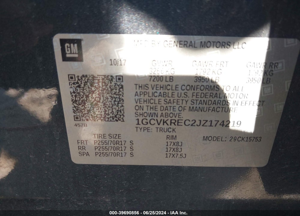2018 CHEVROLET SILVERADO 1500 1LT VIN: 1GCVKREC2JZ174219