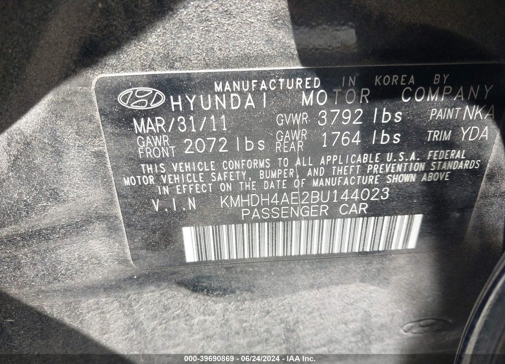 2011 HYUNDAI ELANTRA GLS (ULSAN PLANT) VIN: KMHDH4AE2BU144023