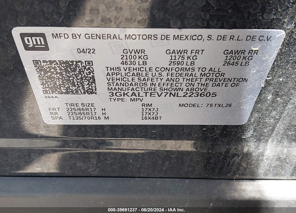 2022 GMC TERRAIN AWD SLE VIN: 3GKALTEV7NL223605