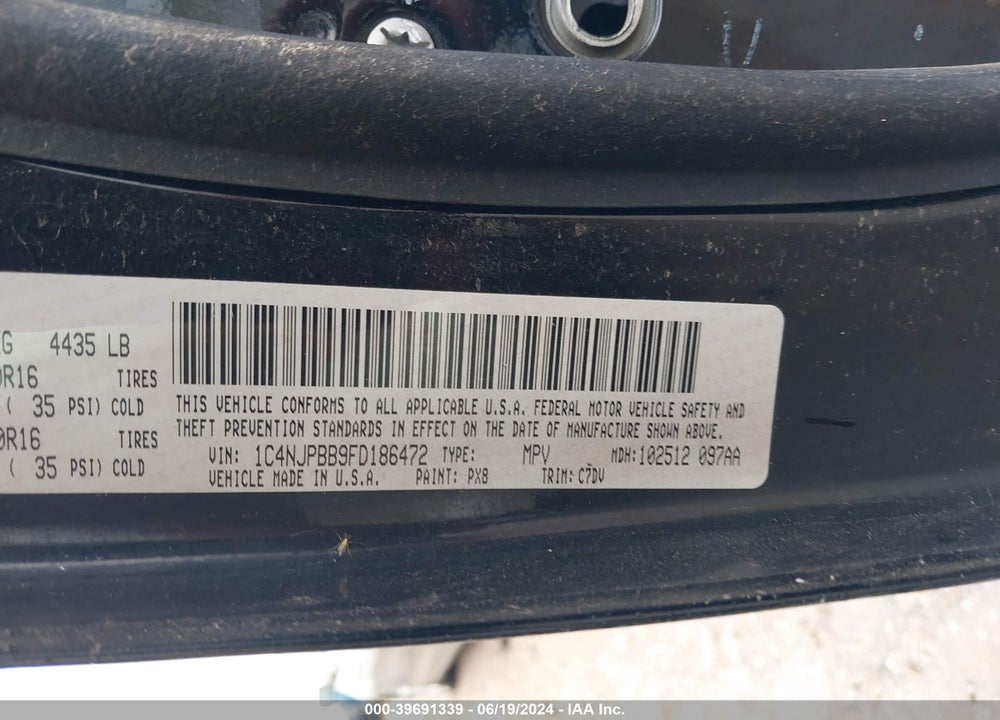 2015 JEEP PATRIOT SPORT VIN: 1C4NJPBB9FD186472