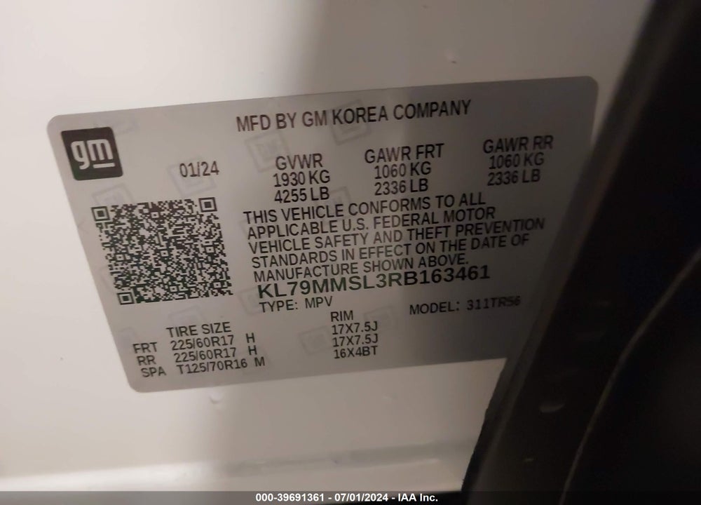 2024 CHEVROLET TRAILBLAZER FWD LS VIN: KL79MMSL3RB163461