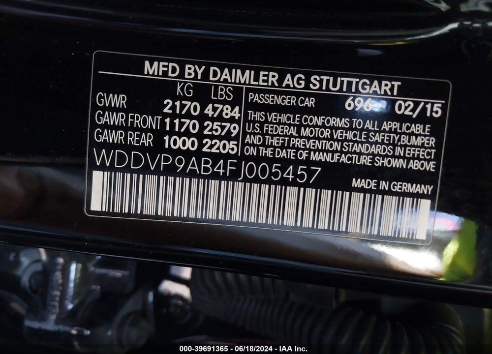 2015 MERCEDES-BENZ B-CLASS ELECTRIC DRIVE VIN: WDDVP9AB4FJ005457