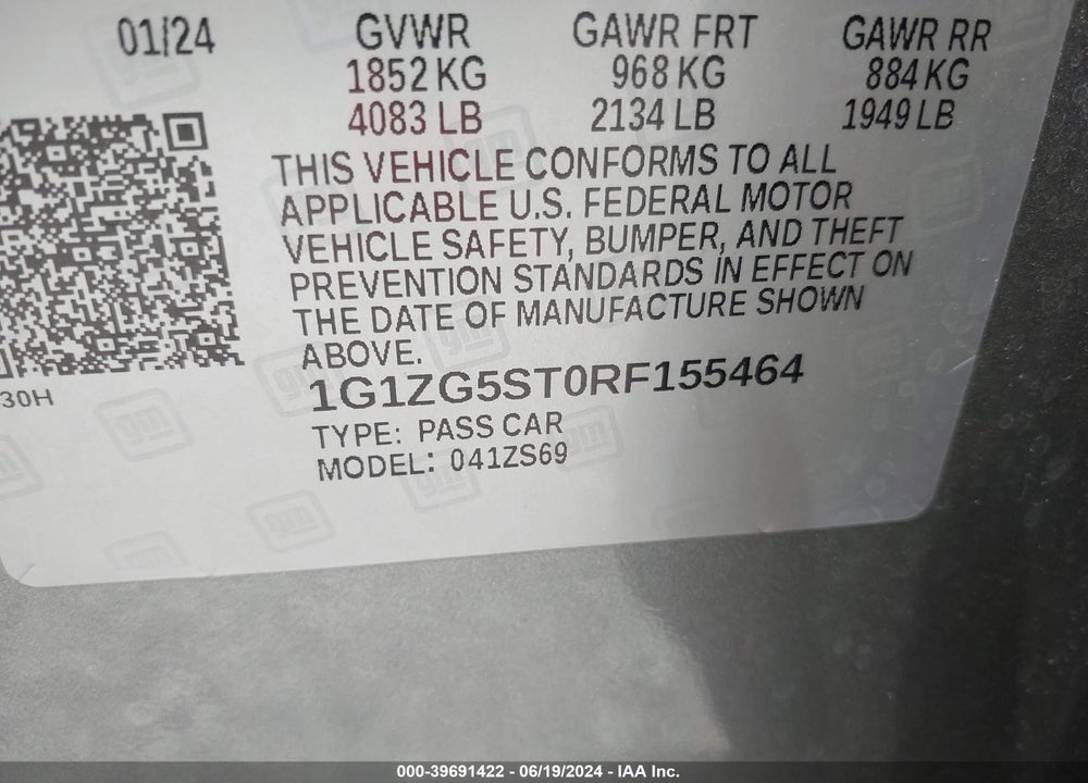 2024 CHEVROLET MALIBU RS VIN: 1G1ZG5ST0RF155464