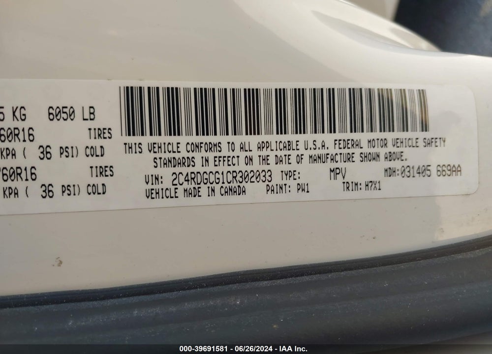 2012 DODGE GRAND CARAVAN SXT VIN: 2C4RDGCG1CR302033