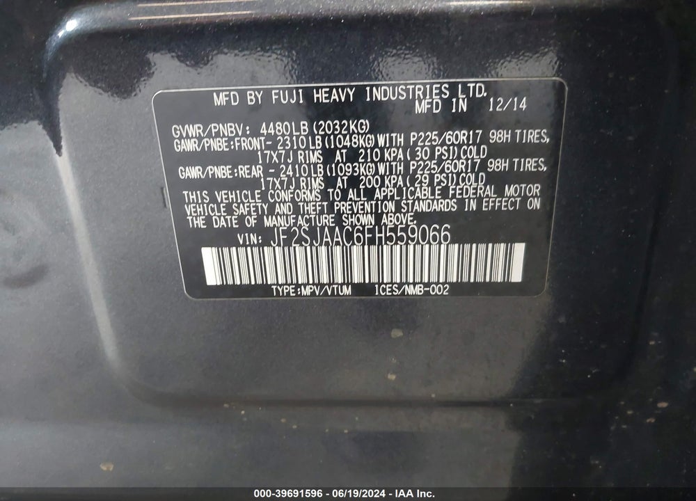 2015 SUBARU FORESTER 2.5I VIN: JF2SJAAC6FH559066
