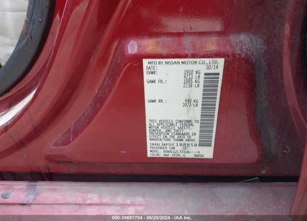 2015 NISSAN ALTIMA 2.5 S VIN: 1N4AL3AP5FC188858
