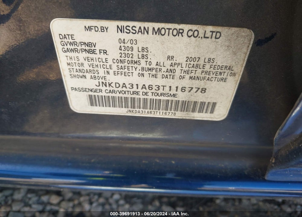 2003 INFINITI I35 LUXURY VIN: JNKDA31A63T116778
