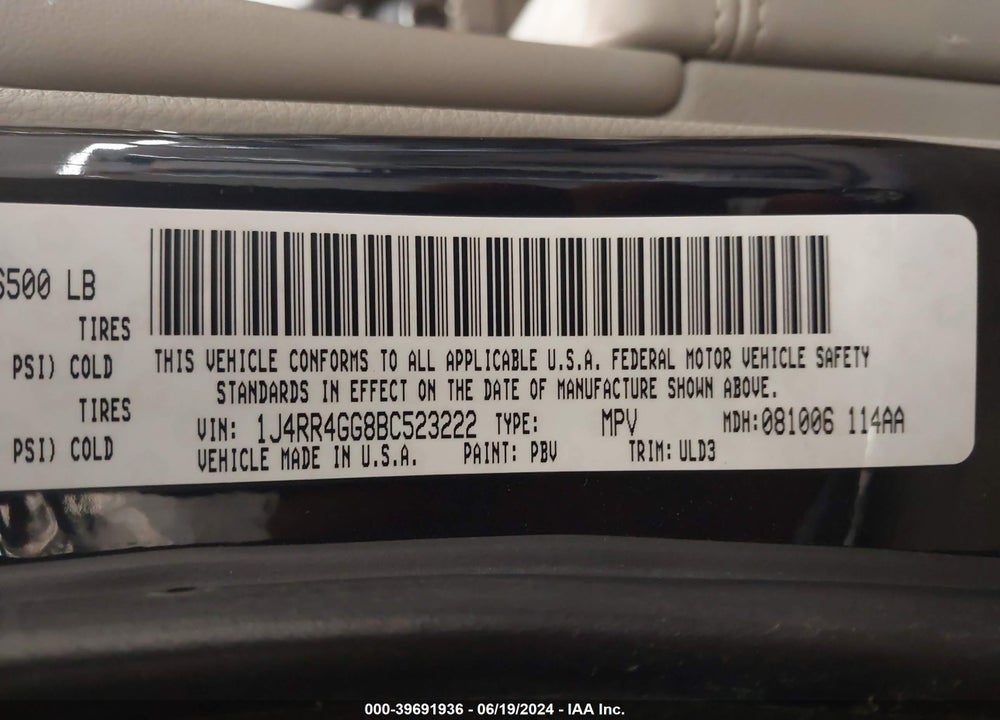 2011 JEEP GRAND CHEROKEE LAREDO VIN: 1J4RR4GG8BC523222