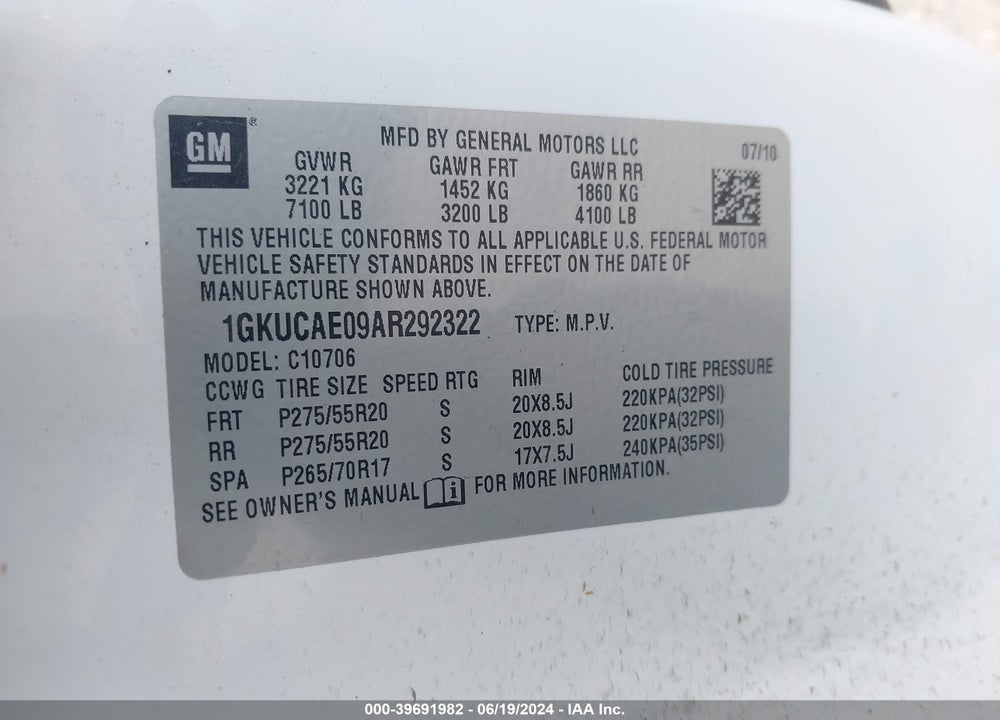 2010 GMC YUKON SLE VIN: 1GKUCAE09AR292322