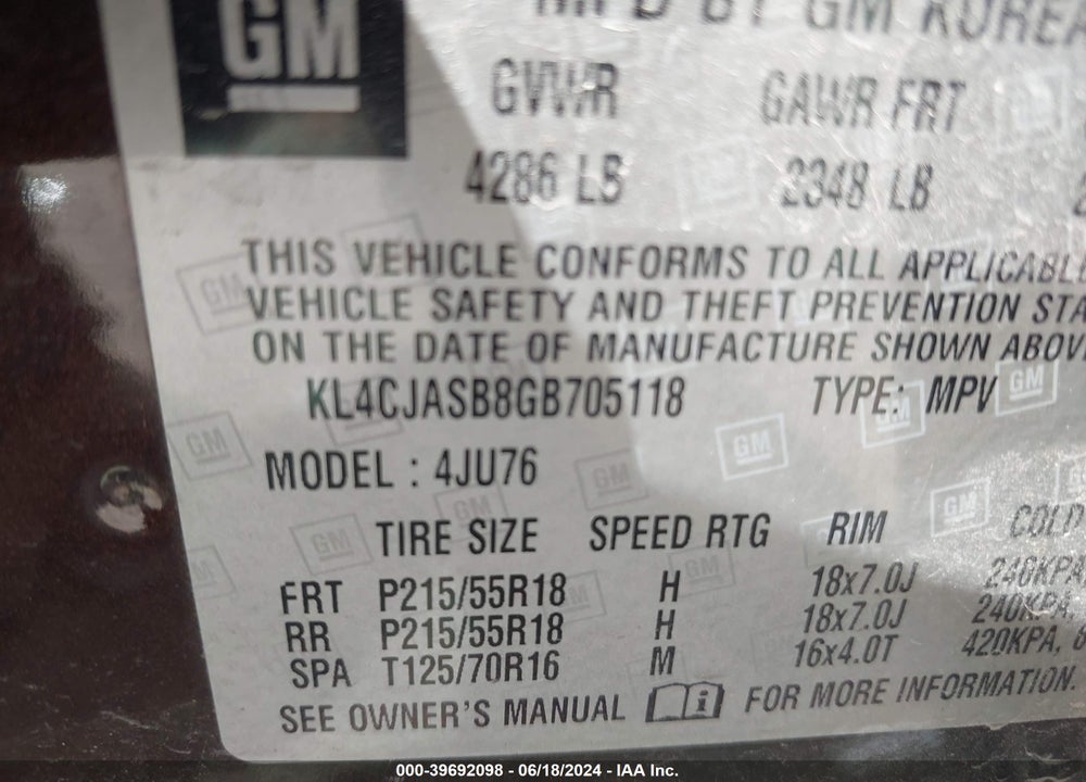 2016 BUICK ENCORE VIN: KL4CJASB8GB705118