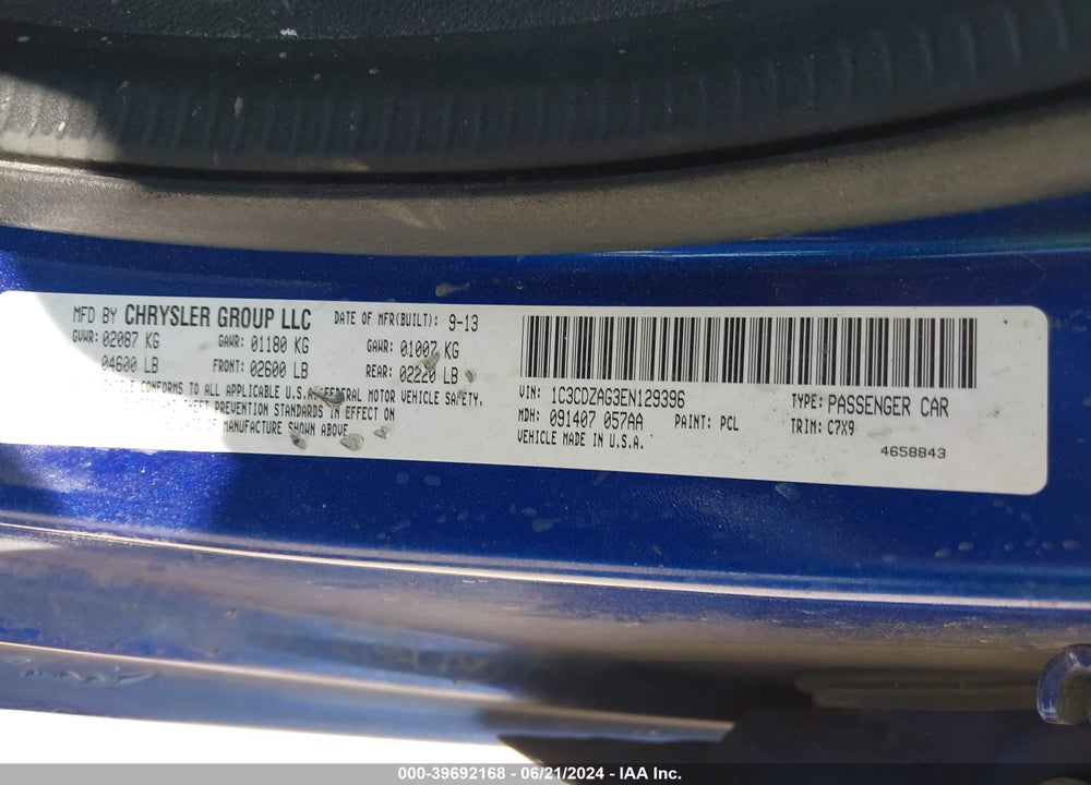 2014 DODGE AVENGER SE VIN: 1C3CDZAG3EN129396