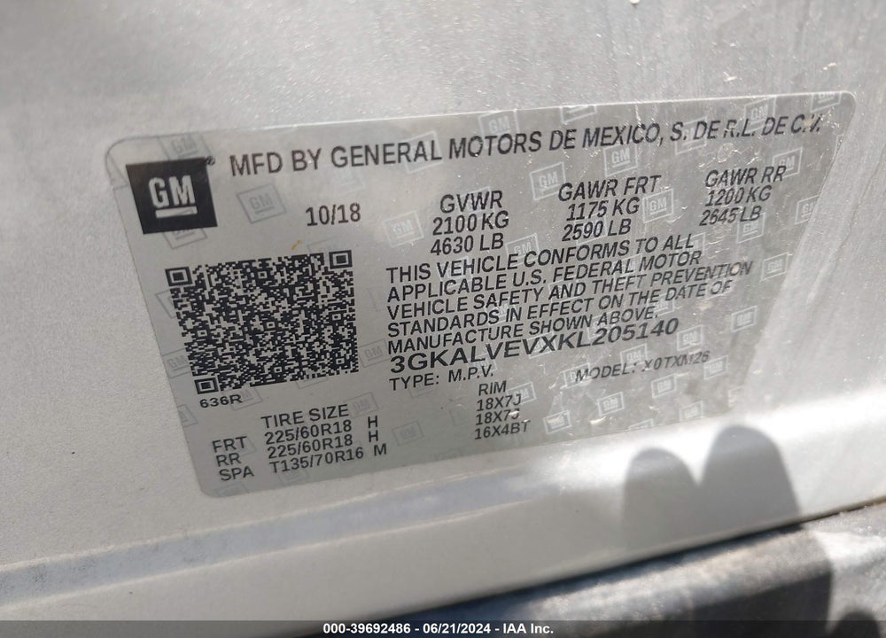 2019 GMC TERRAIN SLT VIN: 3GKALVEVXKL205140