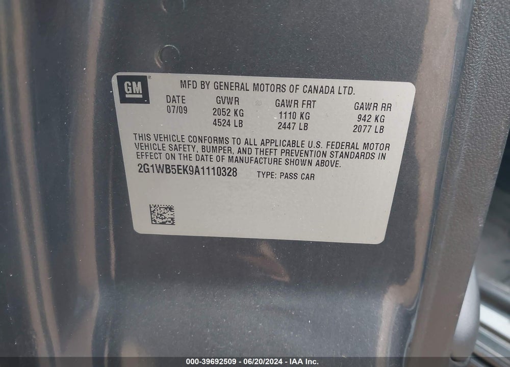 2010 CHEVROLET IMPALA LT VIN: 2G1WB5EK9A1110328