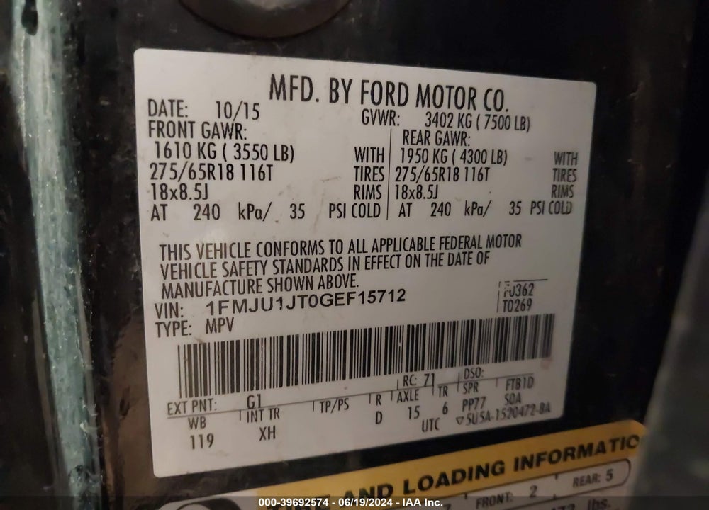 2016 FORD EXPEDITION XLT VIN: 1FMJU1JT0GEF15712