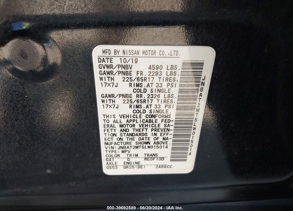 2020 NISSAN ROGUE S FWD VIN: JN8AT2MT5LW015014