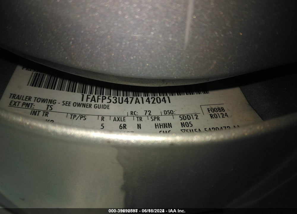 2007 FORD TAURUS SE VIN: 1FAFP53U47A142041