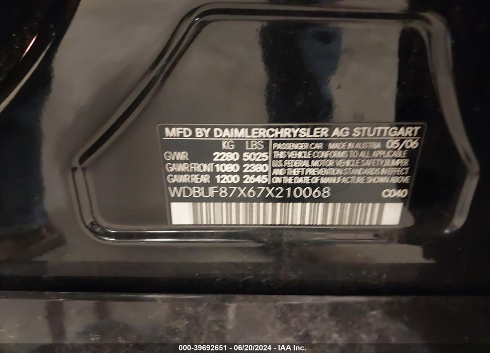 2007 MERCEDES-BENZ E 350 4MATIC VIN: WDBUF87X67X210068