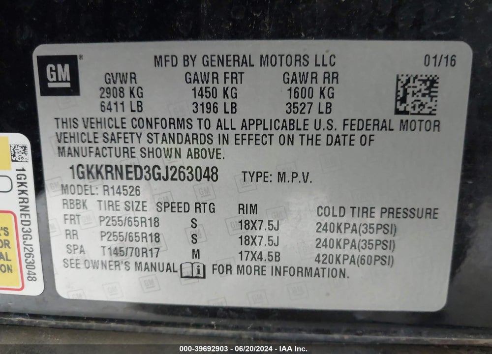 2016 GMC ACADIA SLE-1 VIN: 1GKKRNED3GJ263048