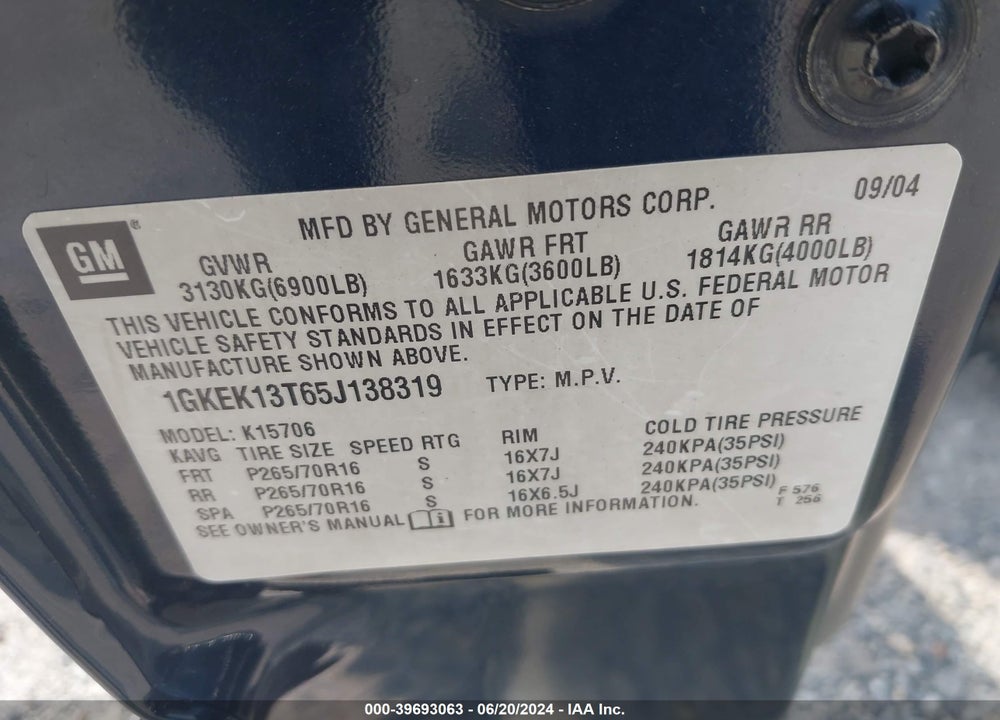 2005 GMC YUKON SLT VIN: 1GKEK13T65J138319