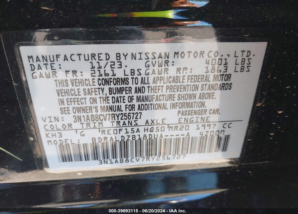 2024 NISSAN SENTRA SV XTRONIC CVT VIN: 3N1AB8CV7RY256727