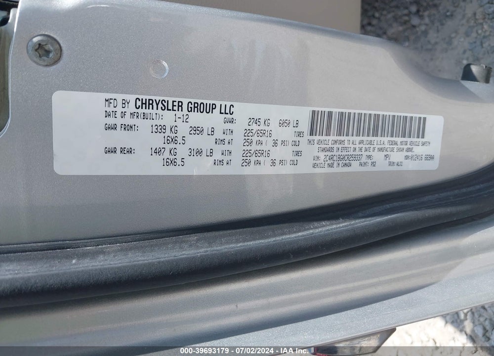 2012 CHRYSLER TOWN & COUNTRY TOURING VIN: 2C4RC1BG0CR259337