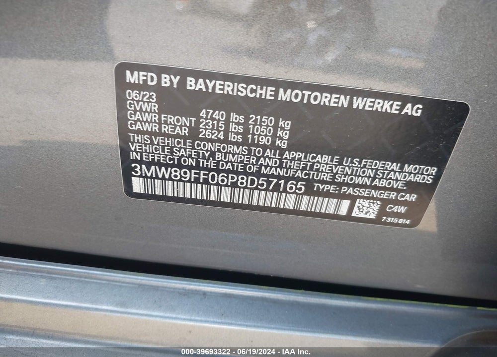 2023 BMW 330I XDRIVE VIN: 3MW89FF06P8D57165