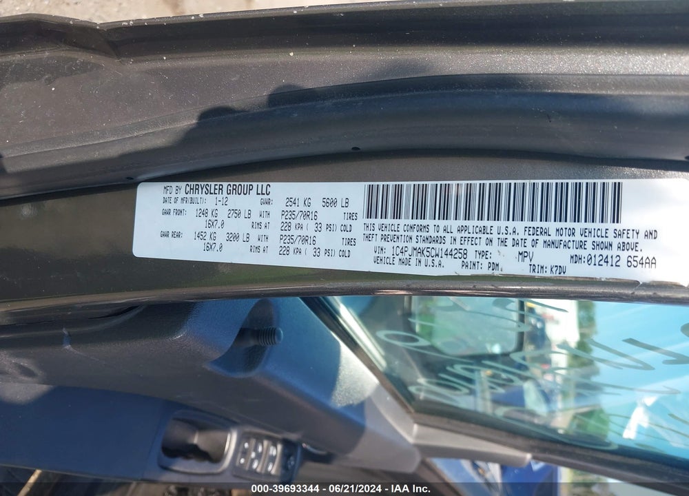2012 JEEP LIBERTY SPORT VIN: 1C4PJMAK5CW144258