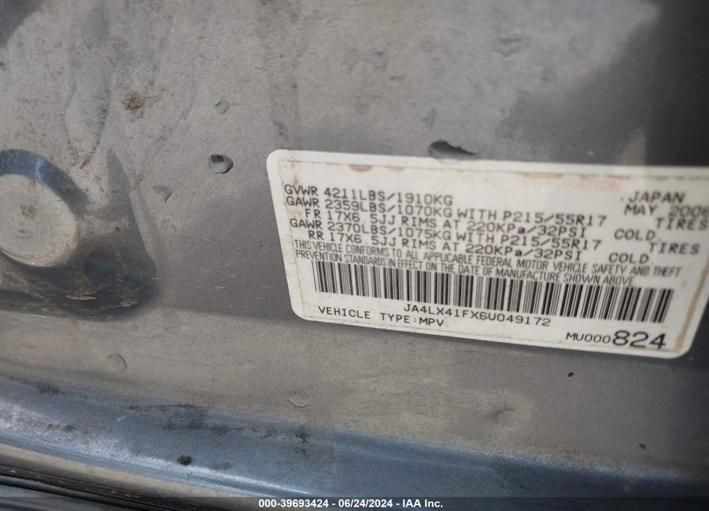 2006 MITSUBISHI OUTLANDER SE VIN: JA4LX41FX6U049172