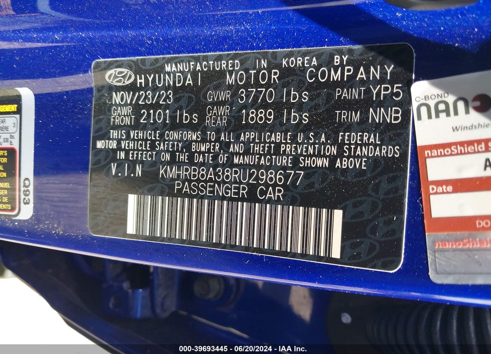 2024 HYUNDAI VENUE SE VIN: KMHRB8A38RU298677