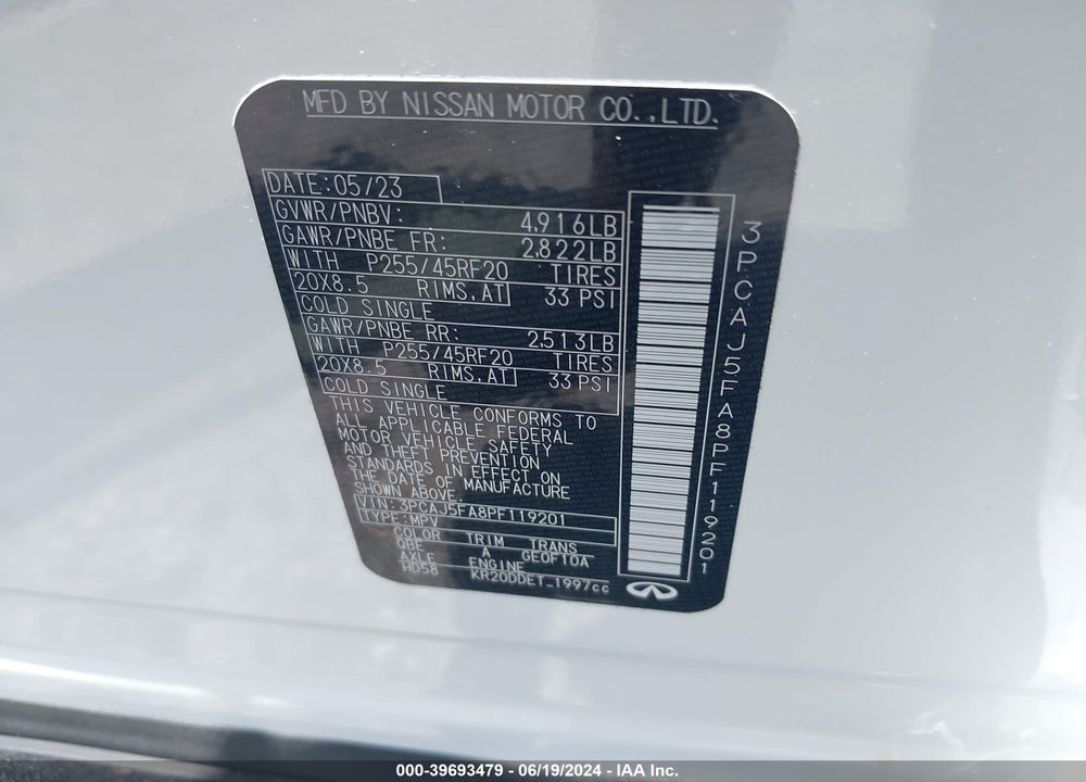 2023 INFINITI QX50 VIN: 3PCAJ5FA8PF119201