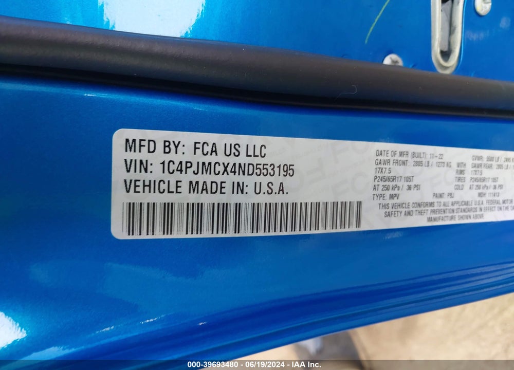 2022 JEEP CHEROKEE X 4X4 VIN: 1C4PJMCX4ND553195