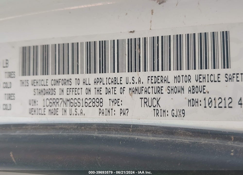 2016 RAM 1500 LAIE VIN: 1C6RR7NM6GS162898