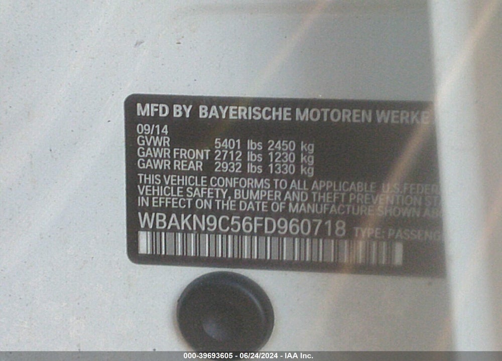 2015 BMW 550I VIN: WBAKN9C56FD960718