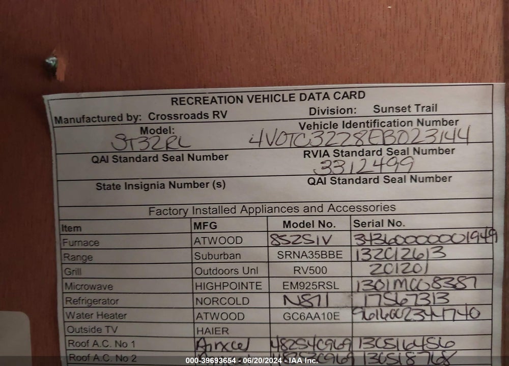 2014 CROSSROADS RV SUNSET TRAIL RESERVE VIN: 4V0TC3228EB023144